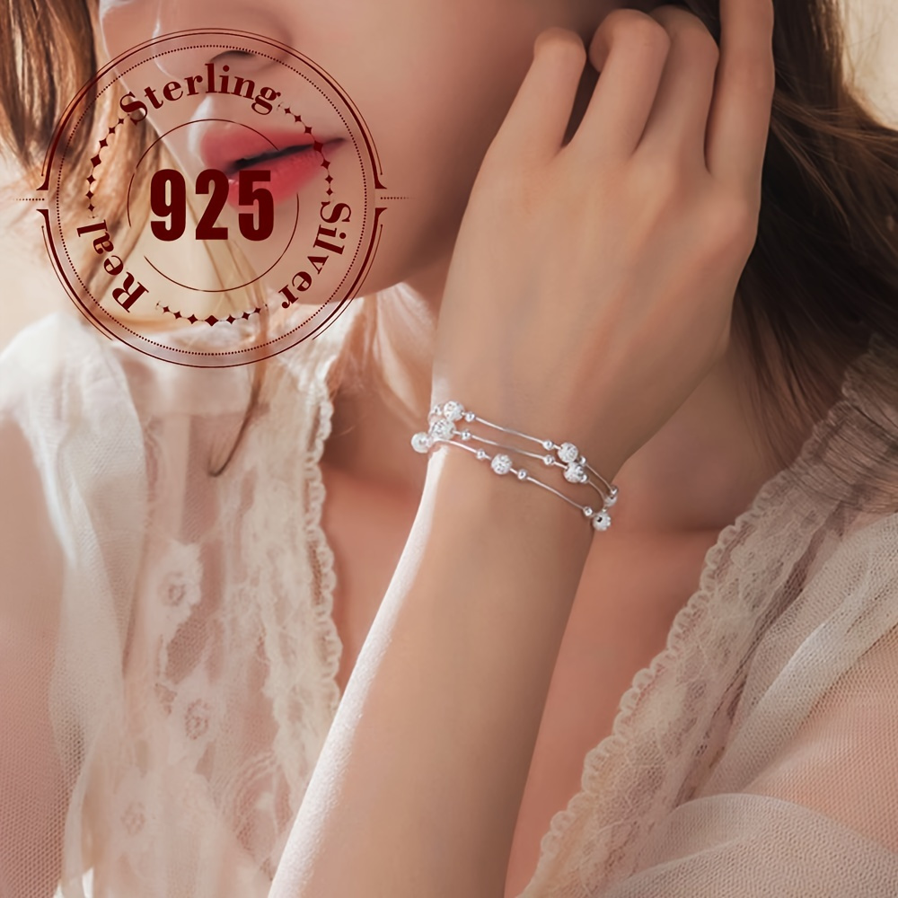 

Elegant 925 Sterling Silvery Bead Bracelet - Perfect Gift For Her, & The Perfect Christmas Gift