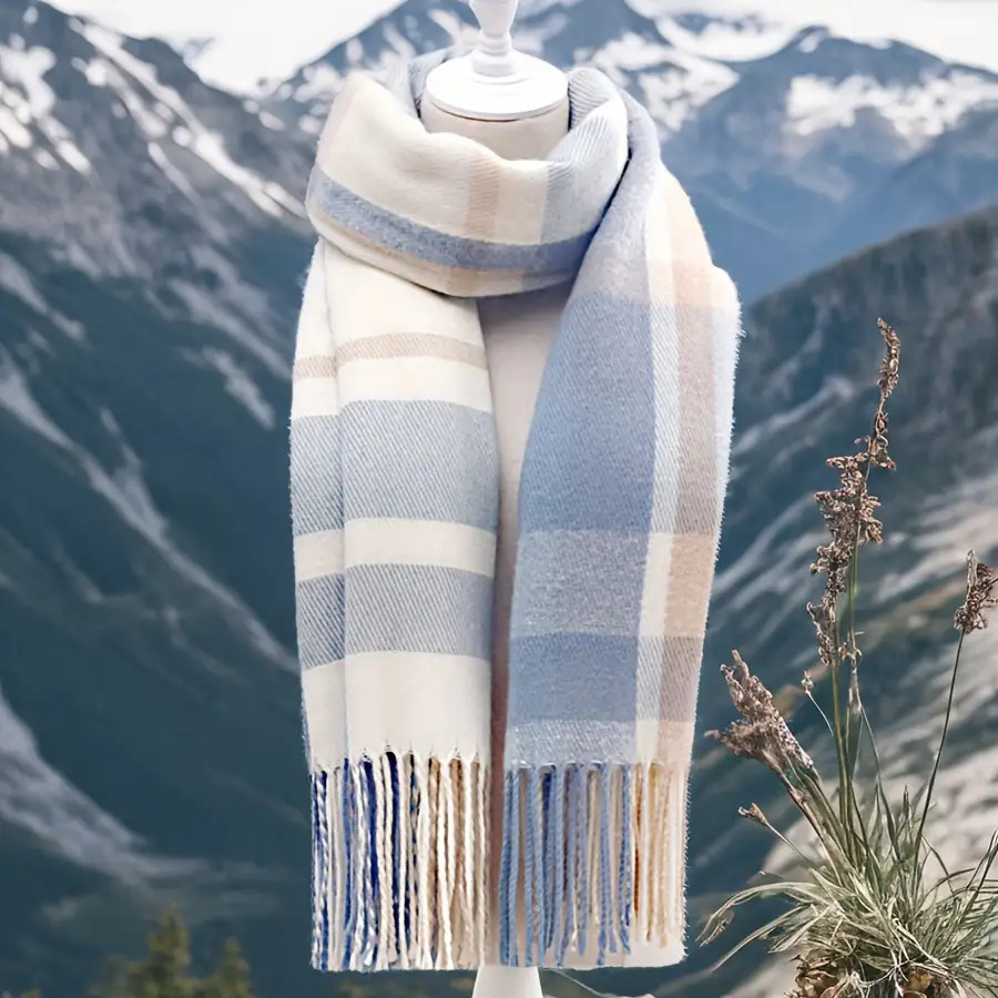 TEMU YZNT 1 Sciarpa Elegante a Righe - 100% Acrilico, Antivento e , e Lavabile a per Donne - Accessorio Versatile per Spiaggia, Attivit� Casual e