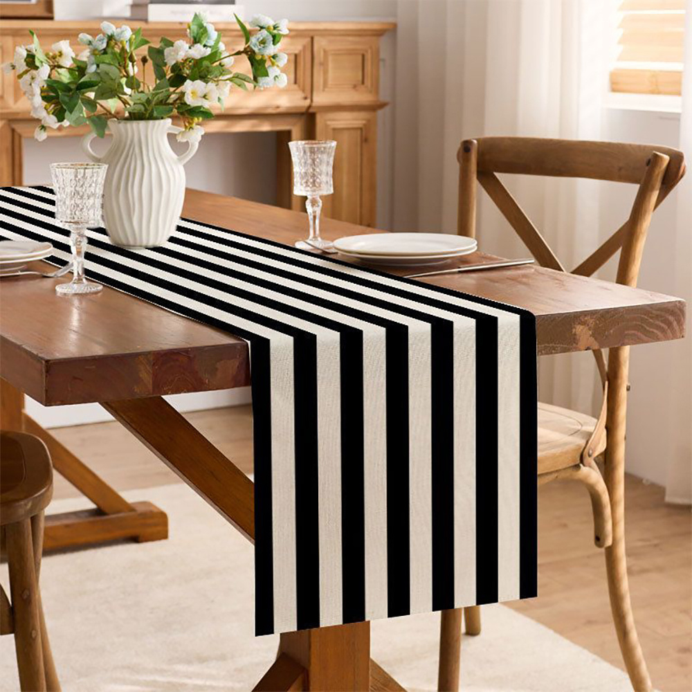 TEMU 1pc Linen Table Runner Suitable For Dining - & White Striped Rectangular Table Flag, Minimalist Light Luxury Decor For Coffee Table, Kitchen,