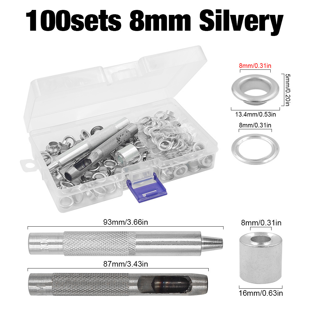 E-shop 100 Sets 2-14 mm Ösen & Installationswerkzeug Set - Ösen Set/Textil Hardware Zubehör für Kleidung/Handtasche/Schuhe/Wasserdichtes Tuch/Canvas