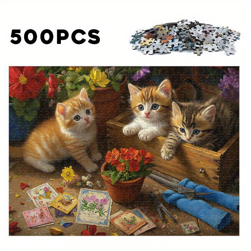 TEMU [120/500/1000pcs Kittens Jigsaw Puzzle] 120/500/1000pcs Kittens & Craft Supplies Jigsaw Puzzle, Manufactured Wood, Challenging Jigsaw Puzzle For