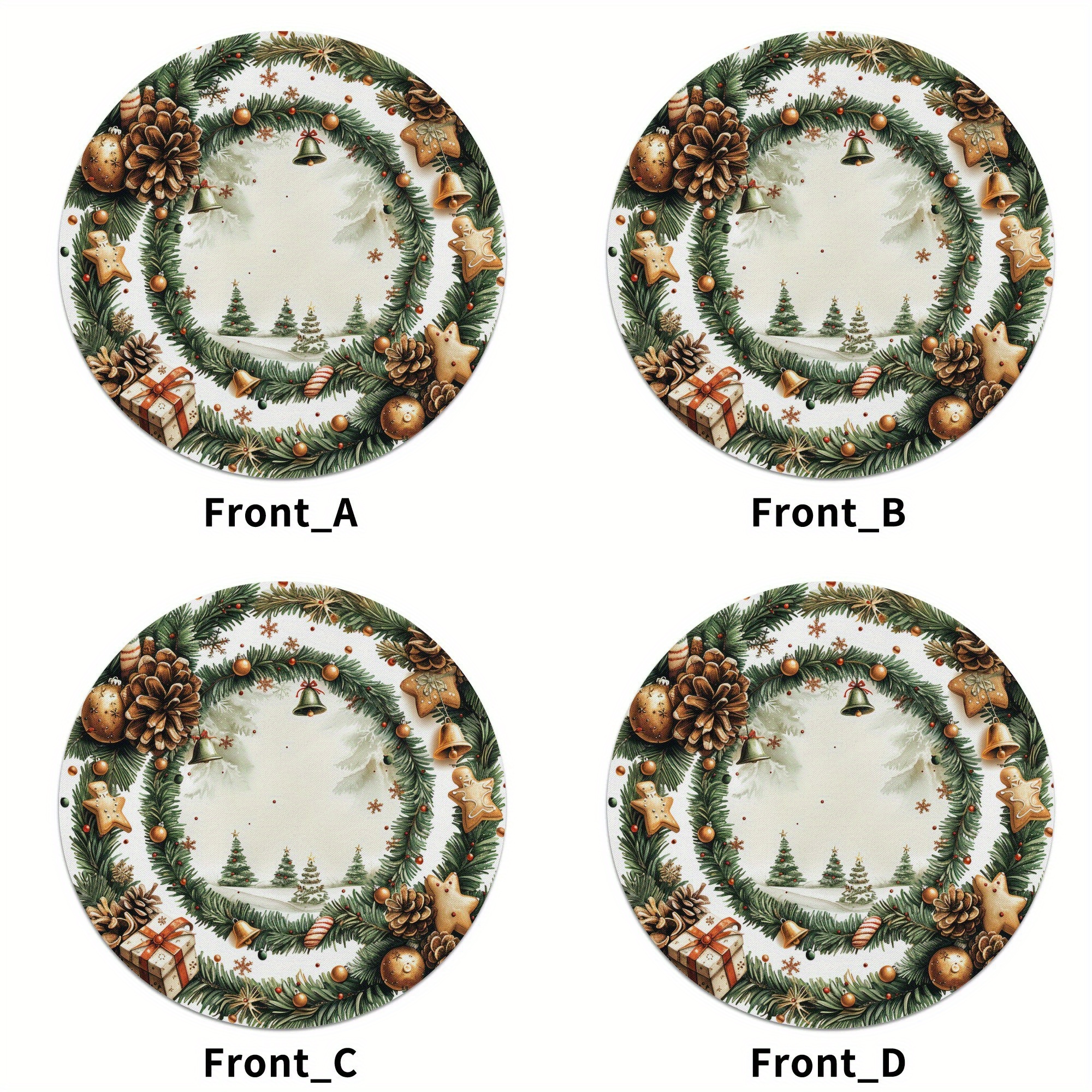 

Christmas Holiday Round Placemats - Set Of 4, Woven Polyester Table Mats, 15-inch Decorative Washable Hand Wash Only Place Mats With Gingerbread, Christmas Tree, Design For Dining Table