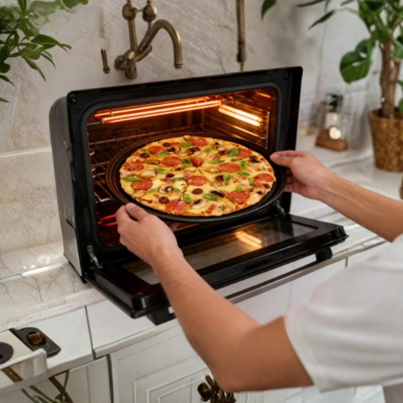 E-shop Pizza Backblech aus Kohlenstoffstahl in Gewerbequalität - Groß, Mittel und Klein, kreisförmig mit Abflusslöchern, geeignet für gleichmäßiges