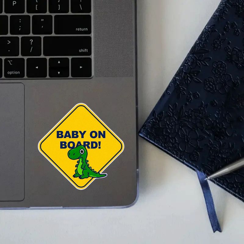 Yellow Diamond-Shaped Car Warning Sticker, Baby on Board