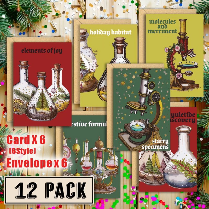 

12pcs Vintage Lab-themed Christmas Postcards, Assorted Retro , Holiday Greetings, Floor Mount Paper Cards, With Envelopes For Family, Friends, And Coworkers