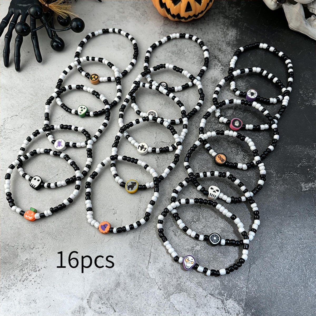 10pcs Retro Halloween Mixed Colors Rice Bead Bracelet Set