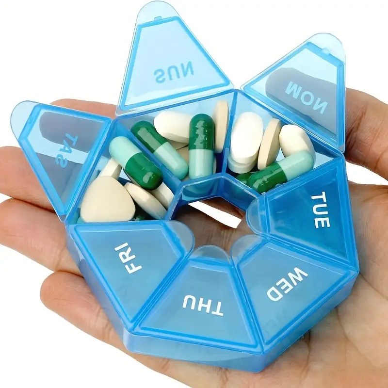 item picture Portable seven-compartment design pill box, weekly medication distribution storage box, weekly, no food contact, suitable for the elderly, portable for business trips and travel, easy to use, suitable for Halloween, Thanksgiving, Christmas, as a gift
