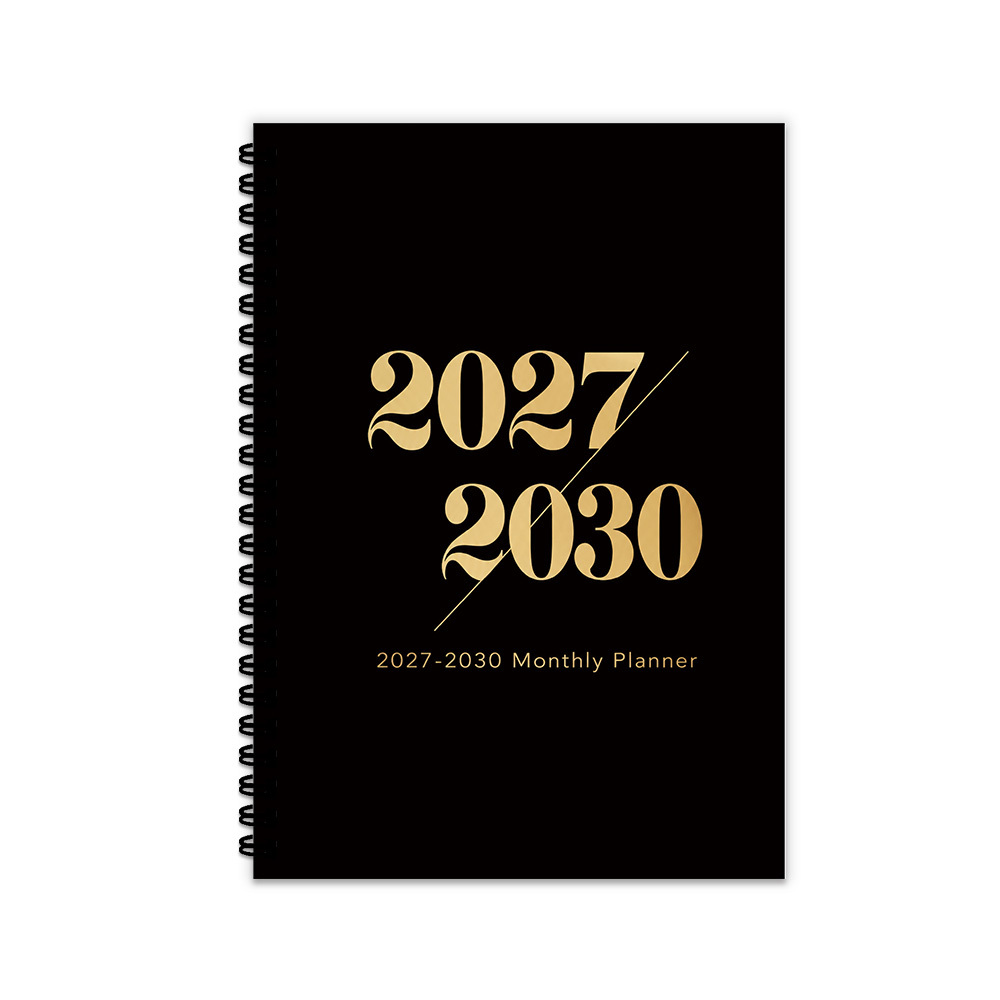 TEMU 1 2027-2030 Monthly Notebook, Featuring A Minimalist Black Background With Accents And Luxurious . Suitable For Formal Four-year Monthly Goal