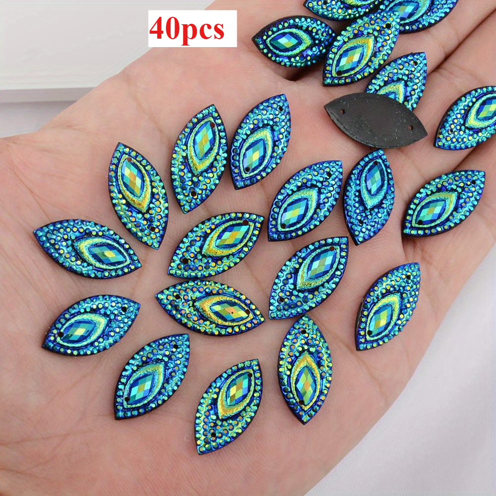 TEMU 22-40pcs 1.1*2.2cm Mixed Ab Color Marquise Shape Sew On Resin Rhinestones Gems Flatback Sewing Stones Dress Accessory Wedding Arrangements,