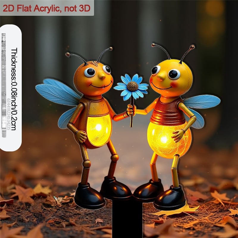 E-shop 2D Flach, [2D Flach] 2D Flach, 1 Acryl-Gartenbodenstopfen – Zwei Bienen mit Blumentopf-Dekoration, / Schwarz / Weiß / Schichtige Deko, Geeignet