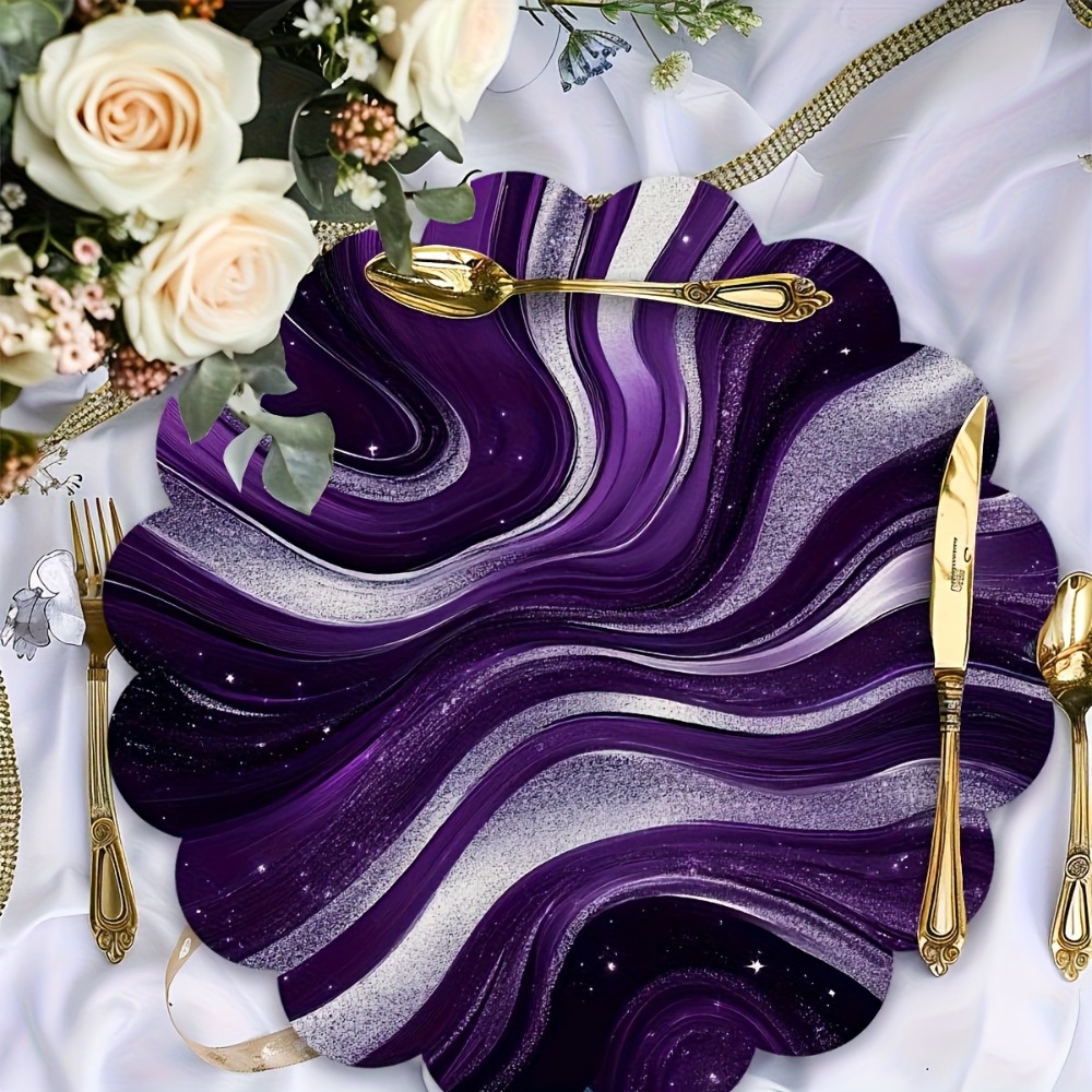 TEMU 4pcs Set Of Purple Galaxy Glitter Marble Round Placemats, Weave Non-slip Easy-clean Table Mat Set, Suitable For Party Kitchen Restaurant