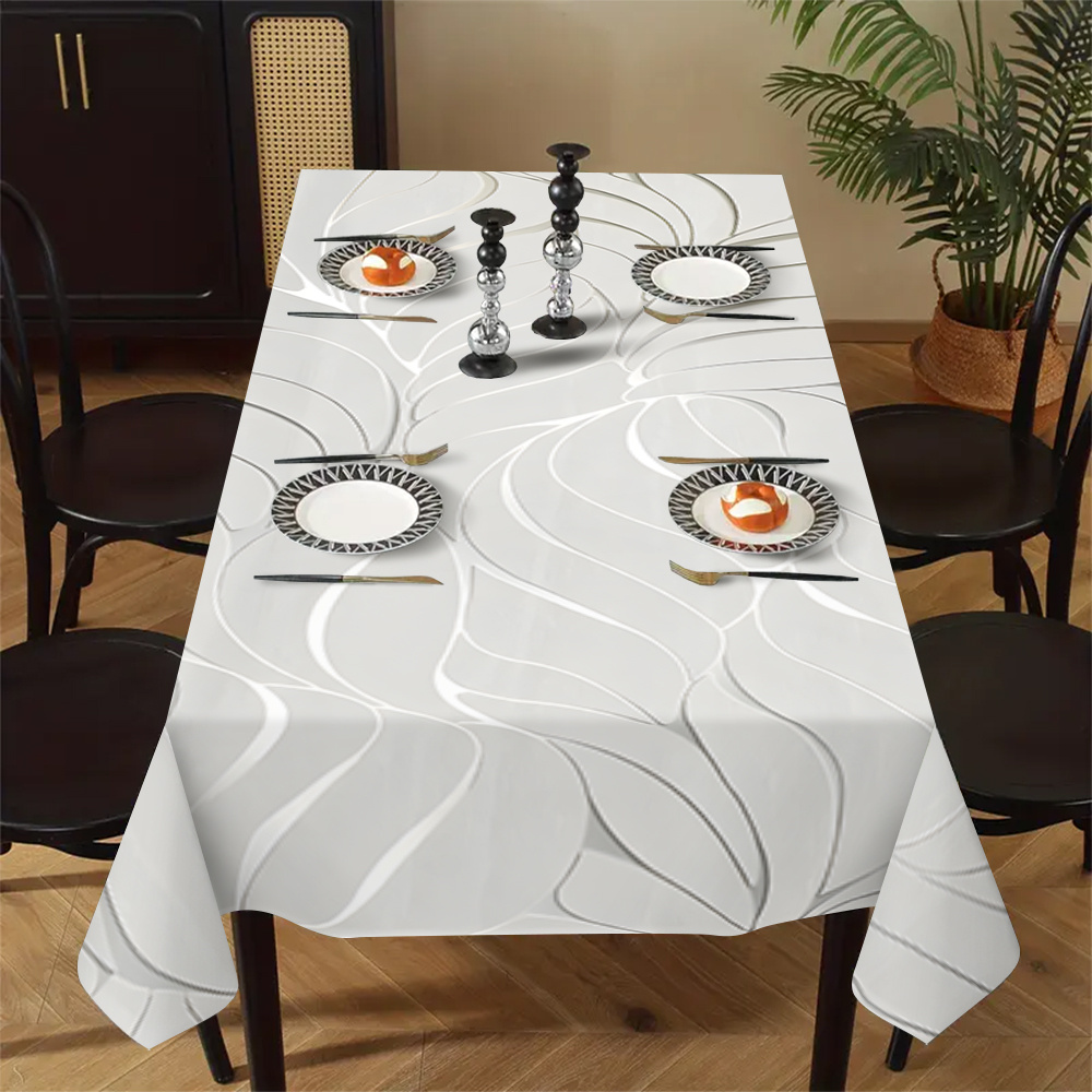 1pc modern easy silvery patterned rectangular polyester tablecloth stylish and   decoration large size tablecloth suitable for spring decorating dining tables birthdays picnics or festive parties and farmhouse decorations and de