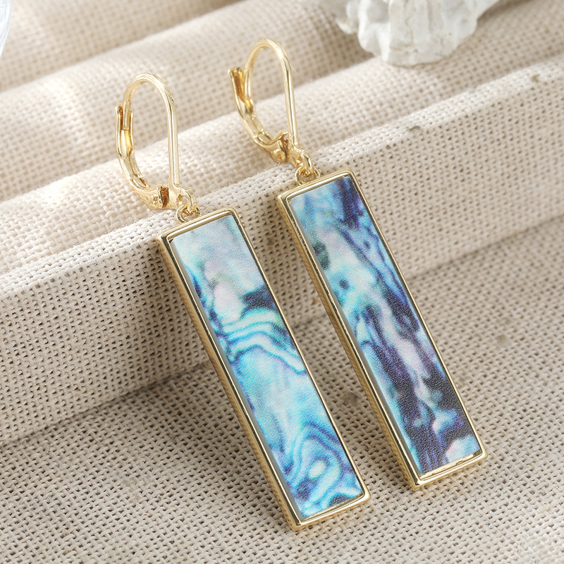 Women's Rectangular Synthetic Moonstone Long Drop Hook Earrings