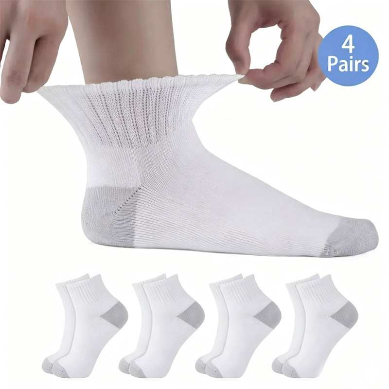TEMU 4 Pairs Of Extra-wide Diabetic Stockings, Black And White - Designed Not To Constrict The Ankle, Breathable And Moisture-wicking Fabric,