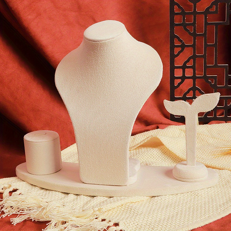 Image of 1set Necklace Display Stand, Velvet Bust Mannequin Neck Jewelry Stand, Earring Display Stand, Counter Jewelry Set Props Jewelry Rack, Jewelry Towers