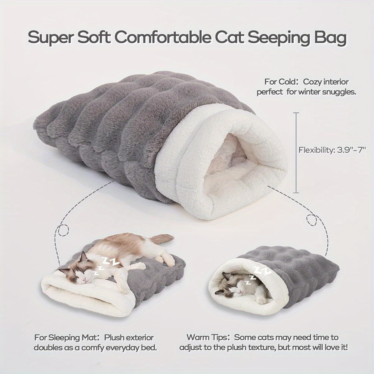 4 in 1 cat sleeping bag for small cats memory foam insulation removable washable cover cave   21x17 inch   warm bed for indoor cats Product details 0