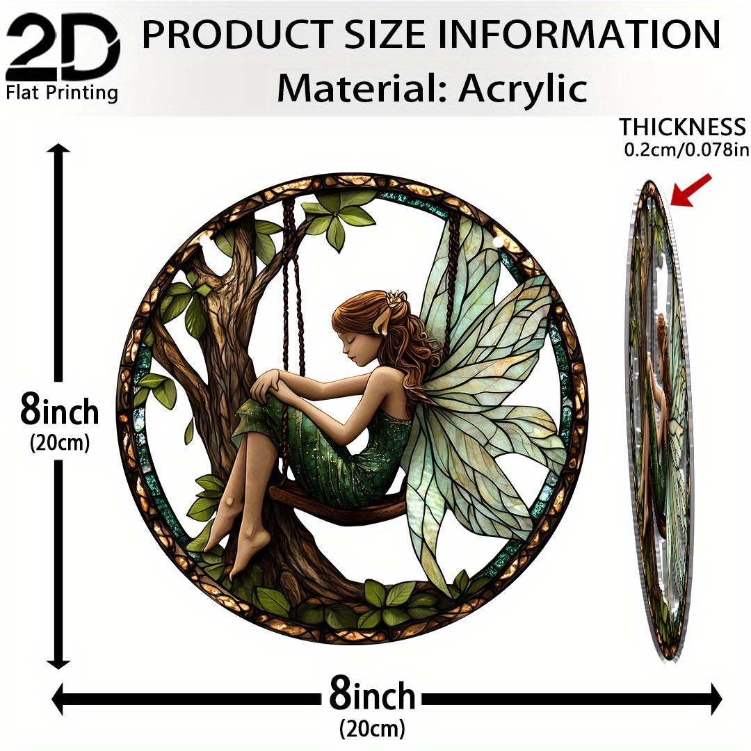 TEMU 2d Flat Printing, 1pc, Fairy Catching The Sun On , Garden Concentrating Ornament, Acrylic Colored Window Hanging Ornament, Living Room, Porch,