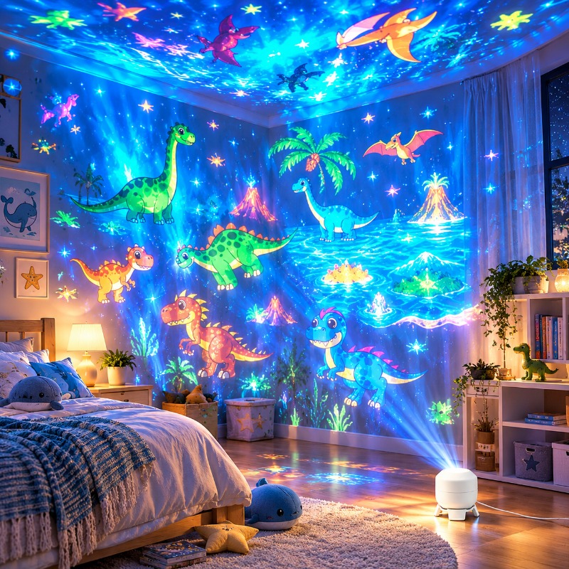 TEMU Usb-powered Dinosaur Projection Night Light Suitable For Room, Bedside With Dynamic Display, Usb For Decor, Birthday Gift For And, Themed For