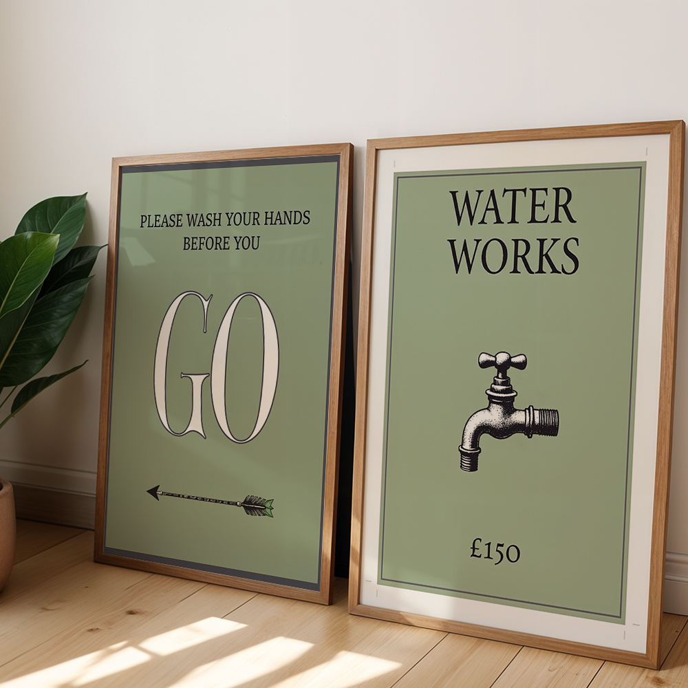 TEMU 2d Flat, 2pcs Set Of 2 Vintage Wall Arts Water Works Posters Please Wash Your Hands Canvas Prints Bathroom Wall Decor Canvas Art Print For