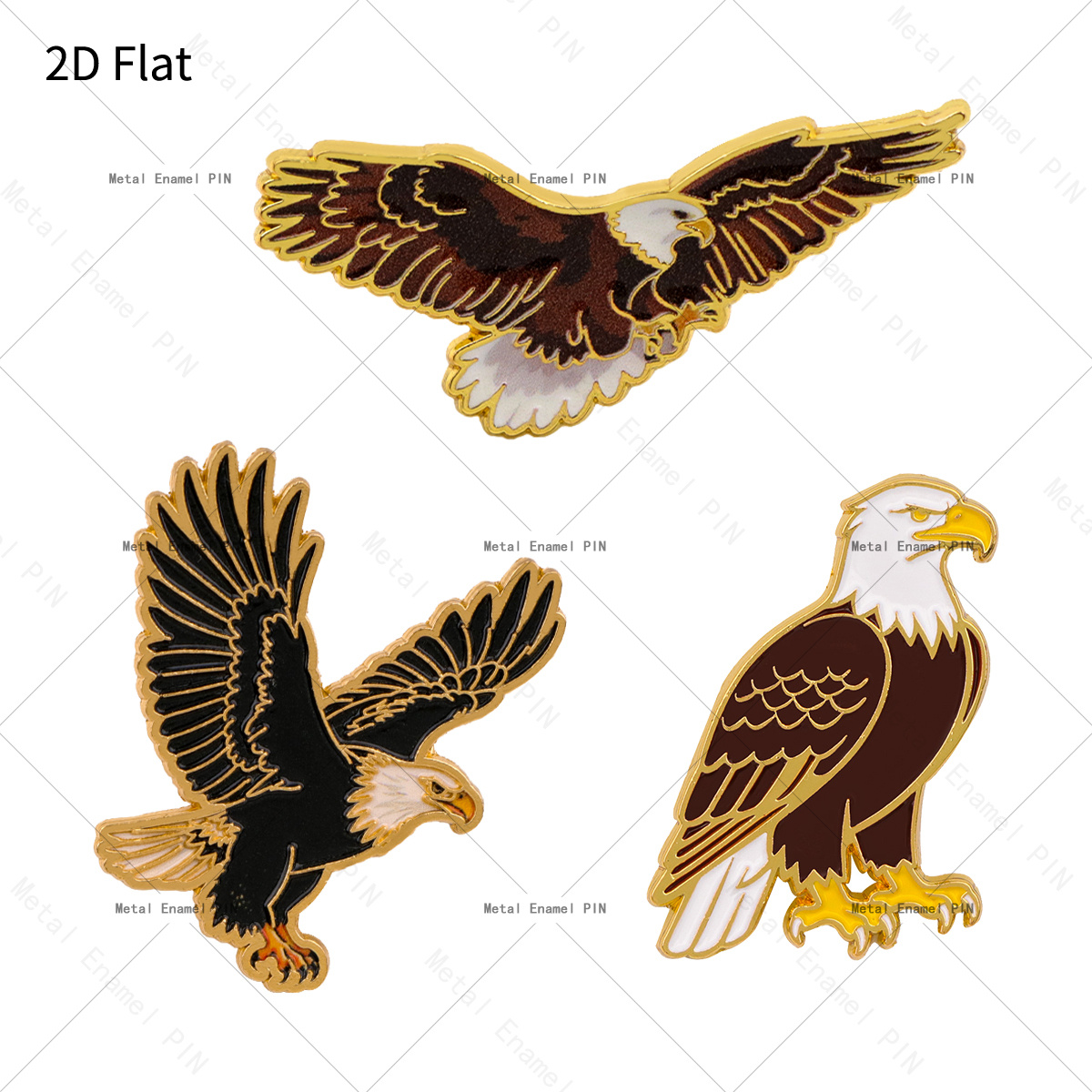TEMU 2D Plat 3pcs/Set Aigle à Tête Chauve Spots de Lapelles Émaux et Broches Badges Spots pour Sacs à Dos Sacs Sac à Dos Décoration Cool Ami pour