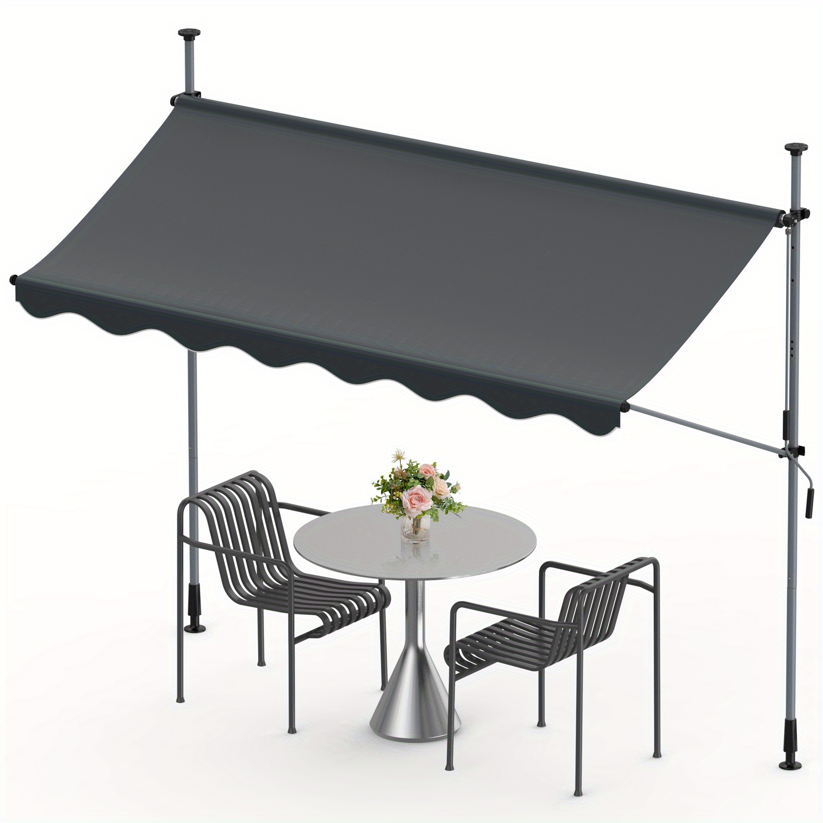 300cm Protection Clamping Awning Height-adjustable Balcony Awning With Hand Crank Uv-resistant Protection Roller Blind Outdoor Terrace Side Wall Without Drilling (grey)