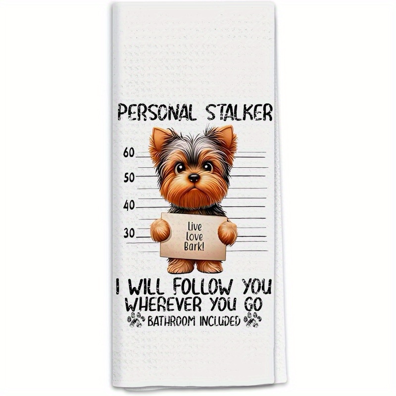 

1pc Modern Yorkshire Terrier Cartoon Kitchen Towel, Super Soft Woven Polyester Dish Cloth, Machine Washable, 18x26 Inch, With Print, For Dog Lovers, Ideal Gift For Yorkshire Terrier Moms