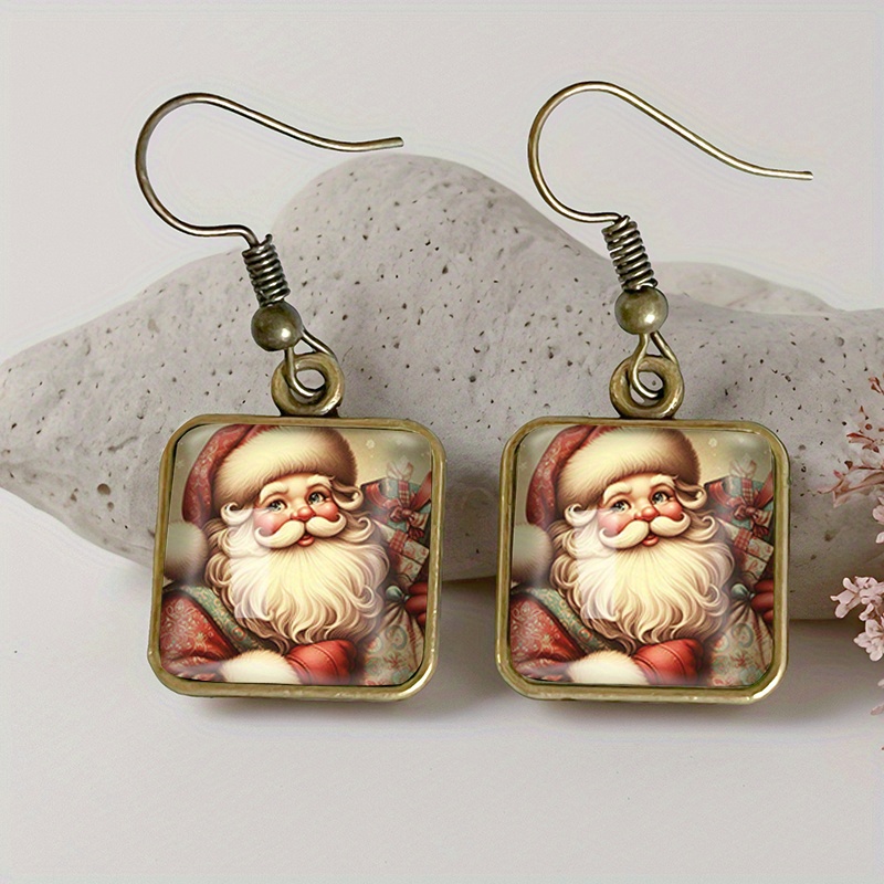 TEMU A Pair Of Vintage Glass Earrings Featuring A Santa Claus Design, Handmade Jewelry Gift, Without Battery