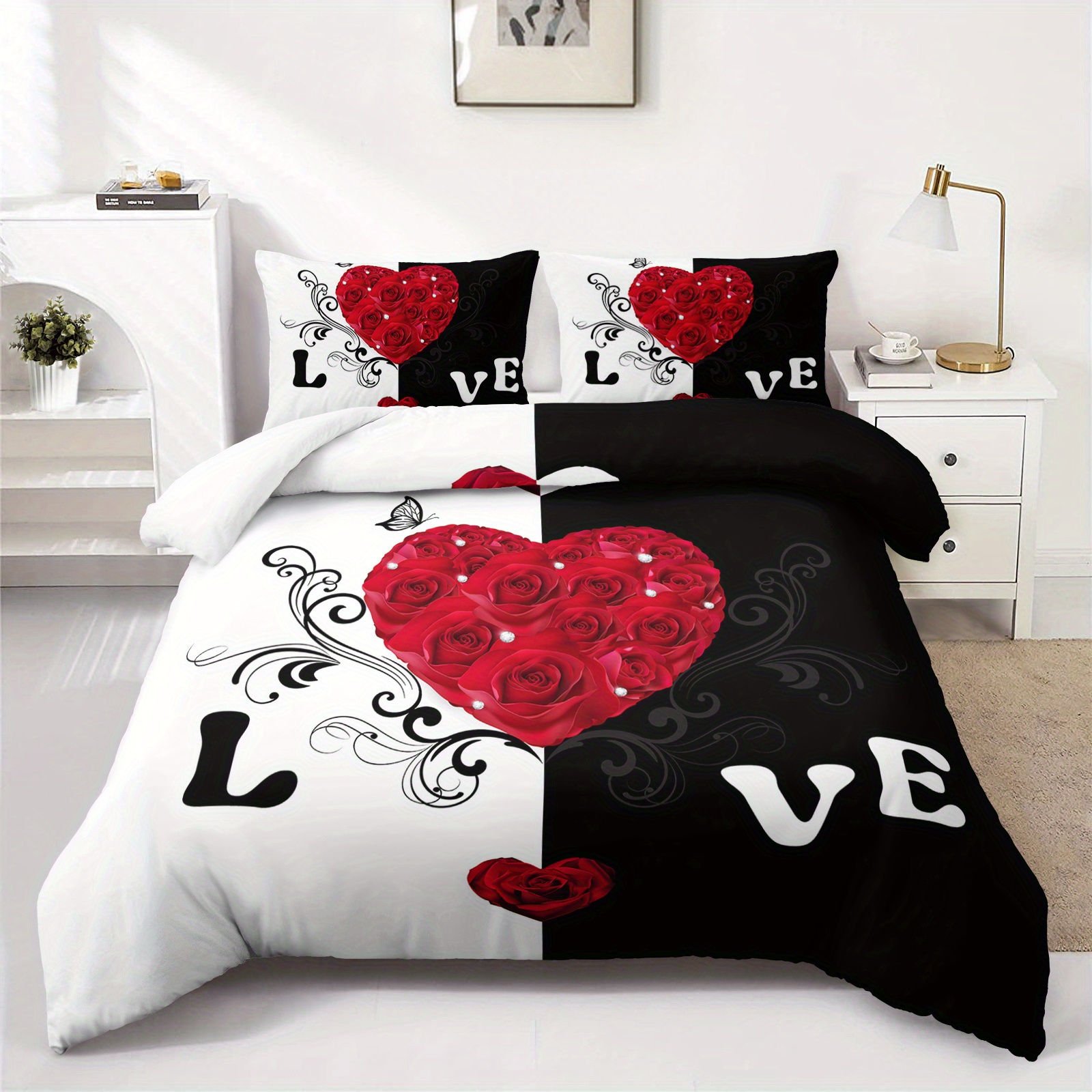 3pcs red roses duvet cover   bedding set couple bed set valentines day bedroom decor   1duvet cover 2pillowcase no comforter Product details 0