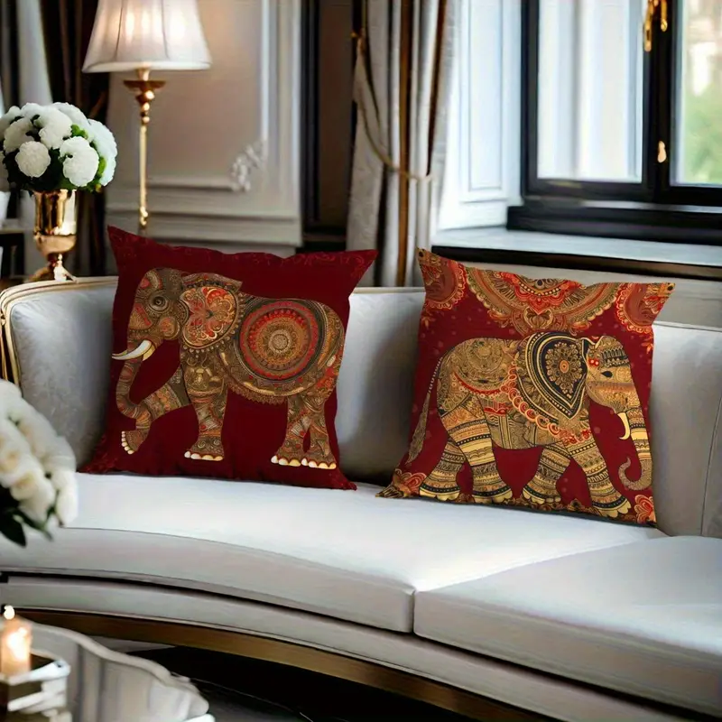 4pcs indian floral elephant pattern pillowcase soft fashion decorative outdoor living room sofa cushion cover suitable for bedroom home party decoration without filling machine washable 14x14 16x16 18x18 20x20inch Product details 0