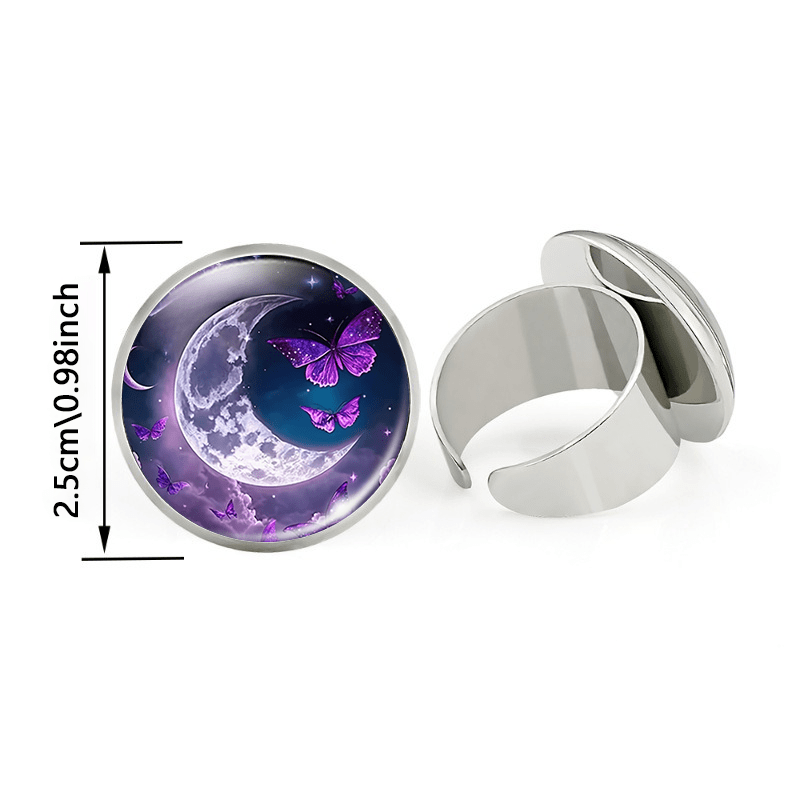Adjustable White Ring with Universe Planets Design