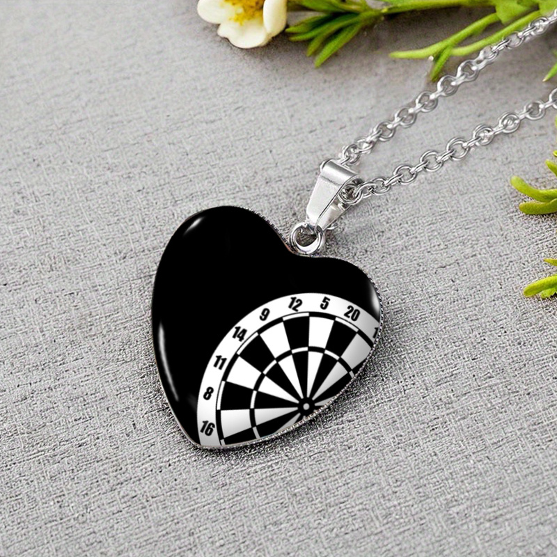 TEMU 1pc Love Dartboard Heart Shaped Necklace Glass Dome Penddant Handmade Men's Jewelry