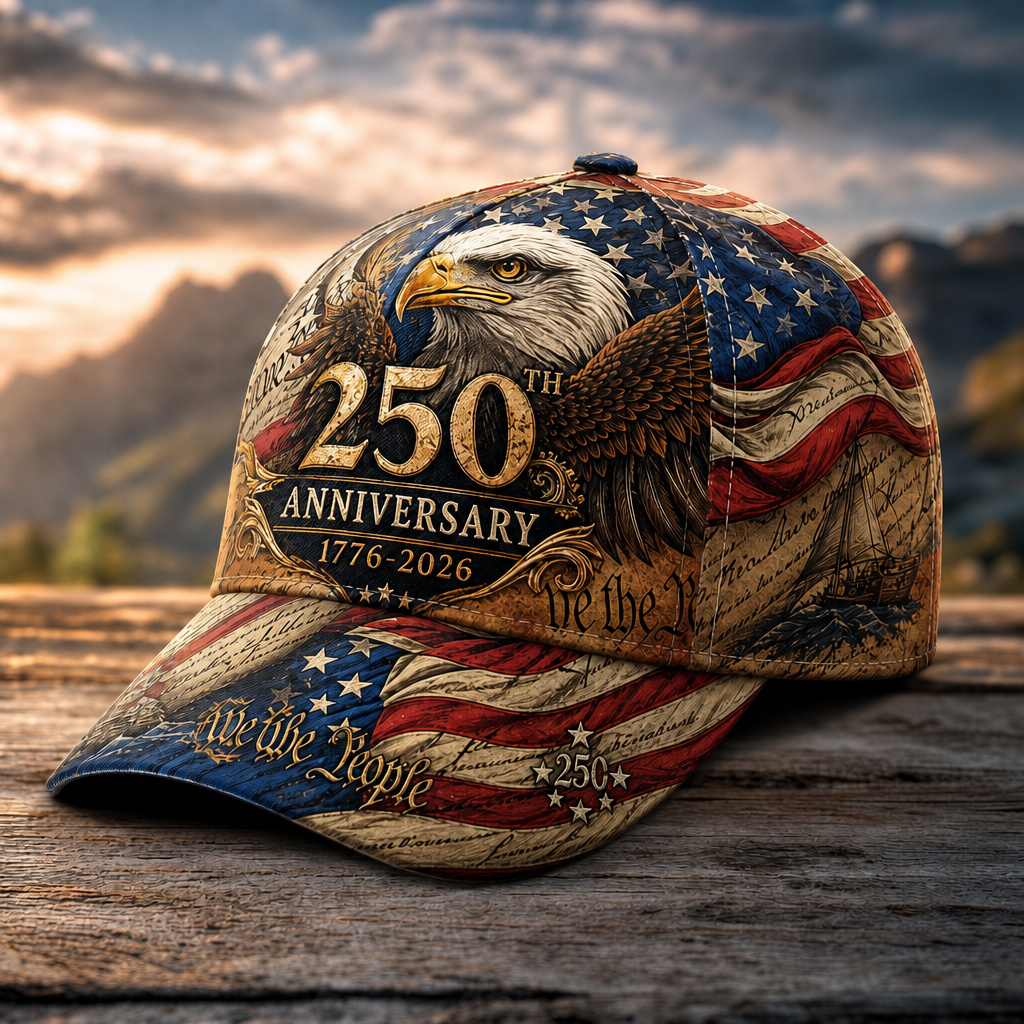 TEMU Vintage Distressed U.s. 250th Anniversary Baseball - Features A Vintage American Flag And Eagle Design, Adjustable Snap Closure At The Back, And