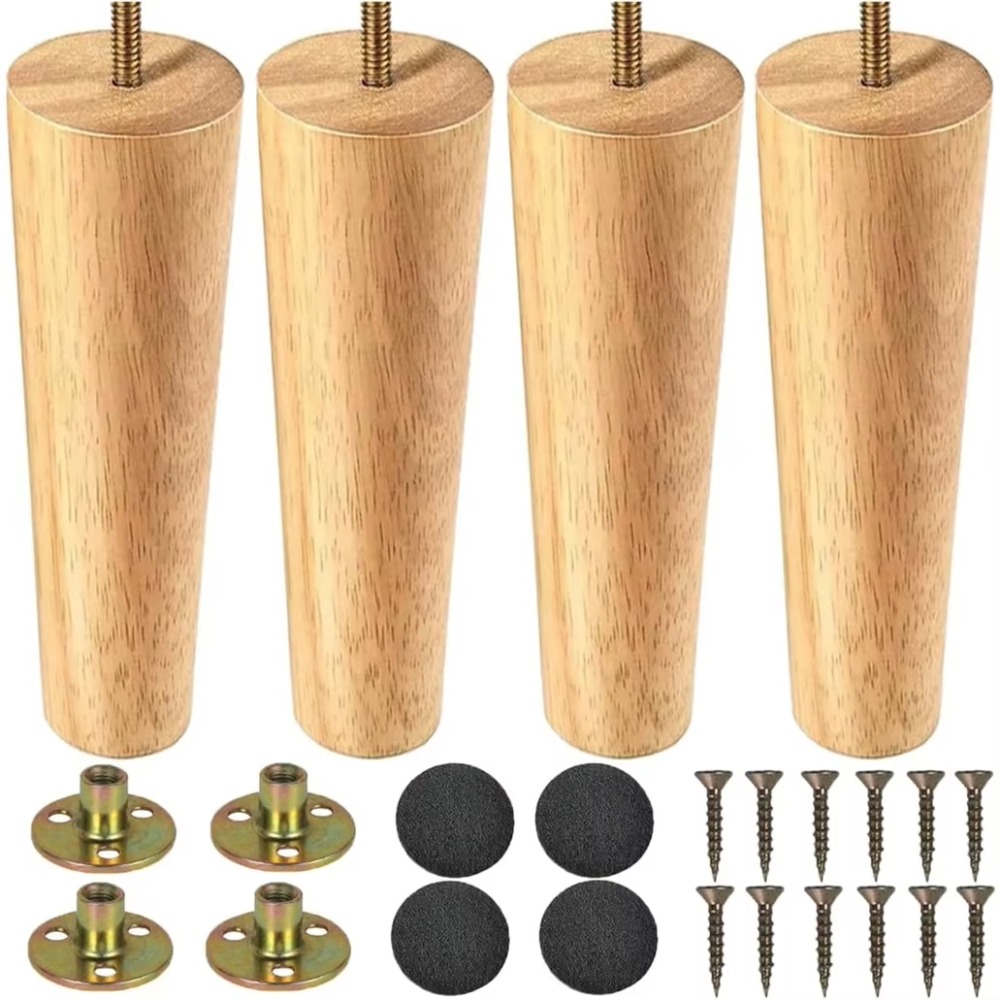 Image of Set Of 4 Solid Wood Furniture Legs (20 Cm) - Replacement Feet For Sofas, Cabinets, And Coffee Tables - Suitable For Home Makeovers And Renovations