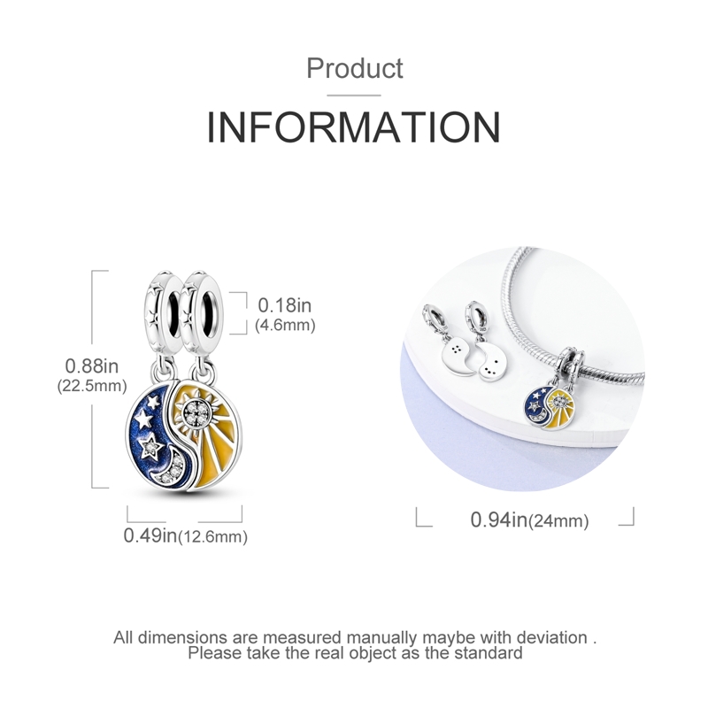 Exquisite 925 Silver Sun Taijitu Pendant Charm