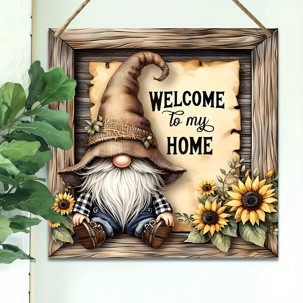 

Antique Dwarf Welcome Sign - 7.9"x7.9" Square Wooden Wall Hanging, Home & Garden Decor, Front Door, For Man Cave, Rustic Garage, And Outdoor