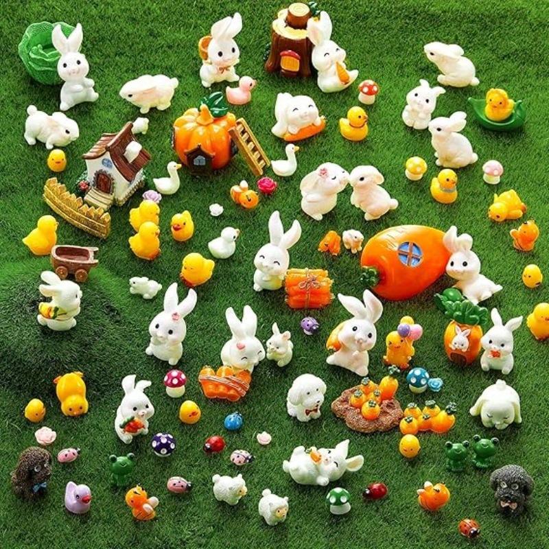 

20pcs Mini Easter Bunnies, Resin Ducks, And Mushroom -shaped Miniature Ornaments, Suitable For Decorating Computers, Rooms, Desks, Bonsai, And Car Displays.