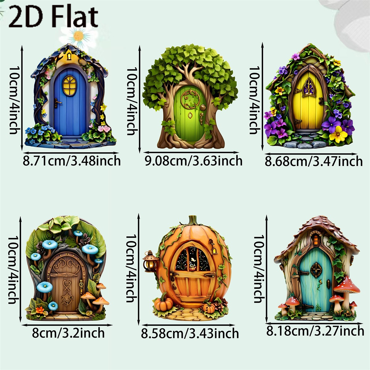 TEMU Decorazioni per porta fatata in legno 2D piatto, 6 pezzi, mini ornamenti, motivo cottage 2D, decorazioni per porta elfo, oggetti di decorativi