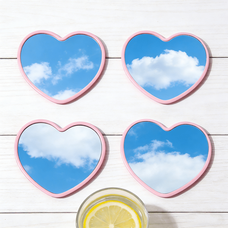 TEMU 4 Heart-shaped Mini Mirrors| Portable Desktop Decoration, Polished Surface, Plastic Frame, Tempered Glass, No Power Required, Unscented - In