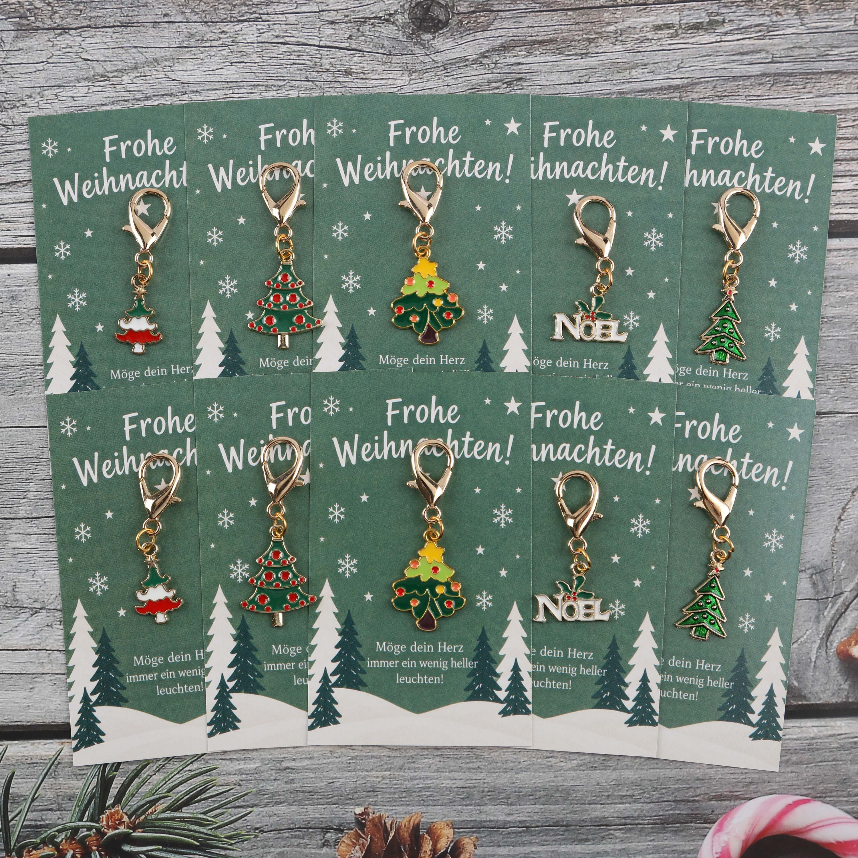 TEMU 10er-Pack Merry Christmas Deutsch Weihnachten Gemischter Schlüsselanhänger Set, inklusive einer deutschen Grußkarte, auf der Sie Ihre eigene