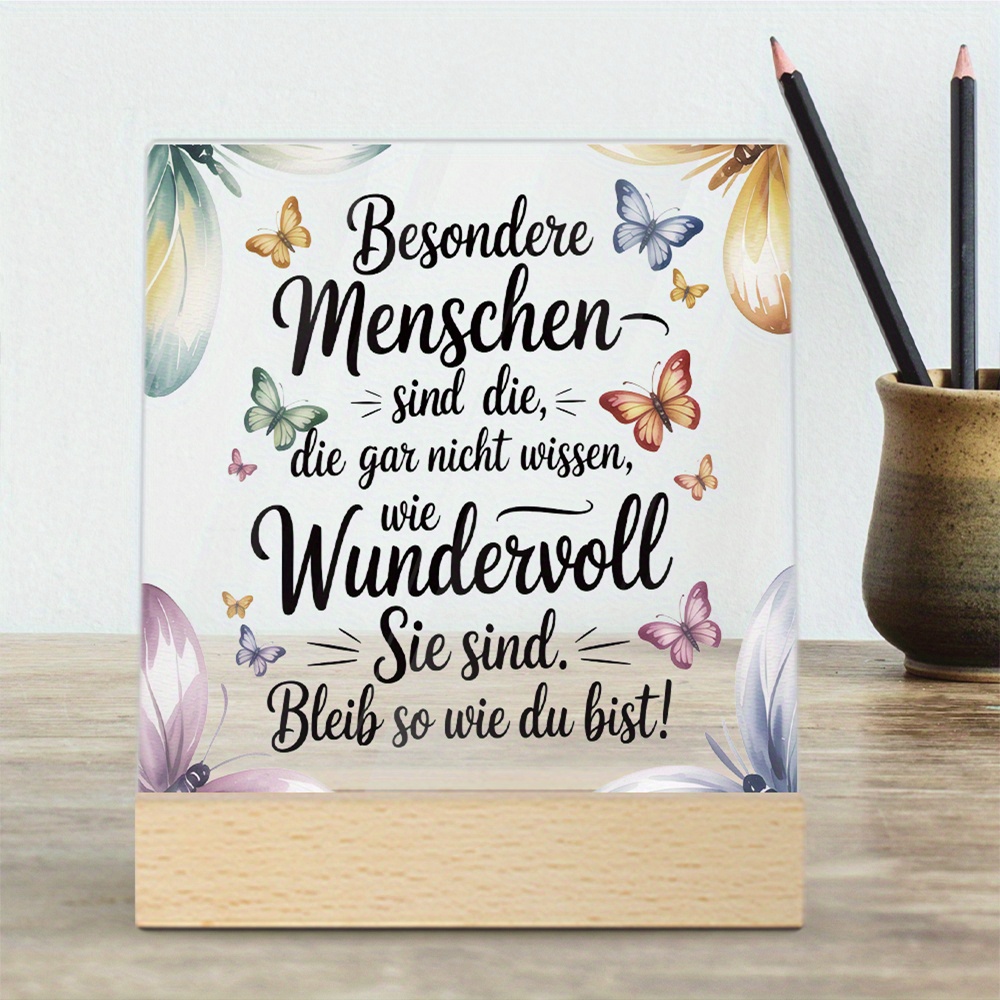 TEMU 2D-flach, 2D-flach bedrucktes, hochtransparente Acryl-Schreibtisch-Dekorplakette mit herzerwärmenden deutschen Lobpreis-Zitaten, gepaart mit