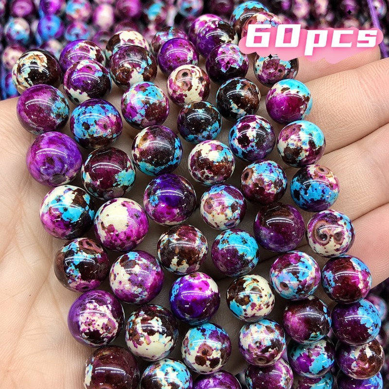 TEMU 60 piezas, 8 mm Cuentas sueltas de flores azules y moradas, materiales para joyería, ensartado de cuentas de joyería, a , suministros