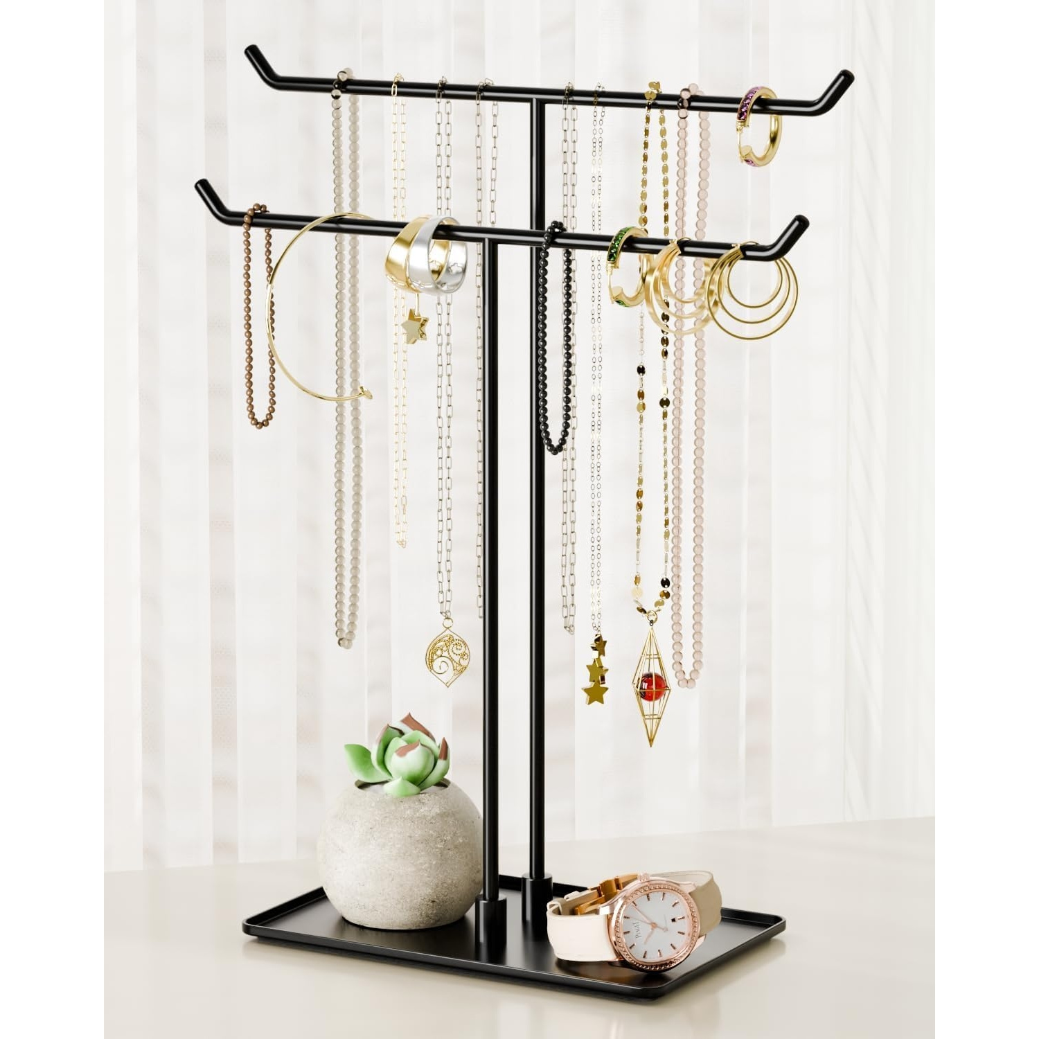 Halskettenständer: Schwarzer Metall-Halsketten-Organizer für Wohnkultur, Hänge-Schmuck-Organizer