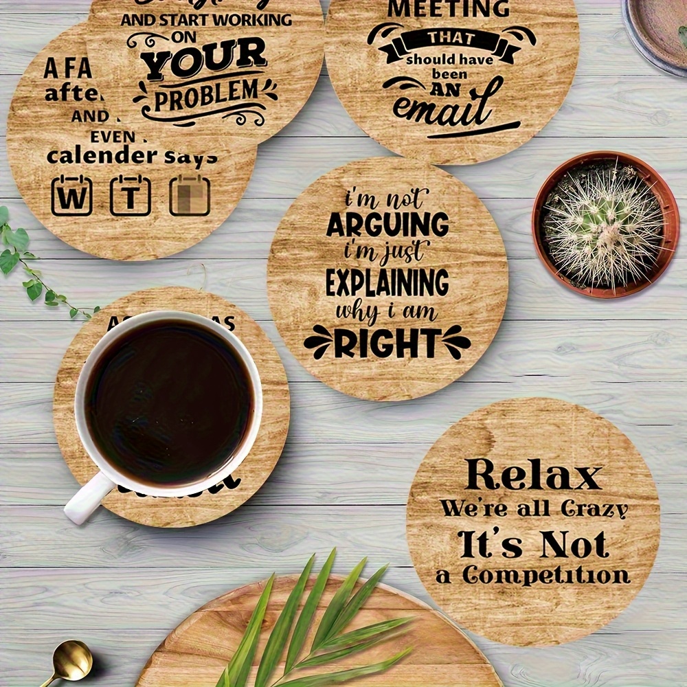 TEMU 6pcs Minimalist Style Inspirational Quote Round Coasters, Artistic Coffee Mats, Suitable For Dining Tables, Cafes, Parties & Outdoor Picnics And