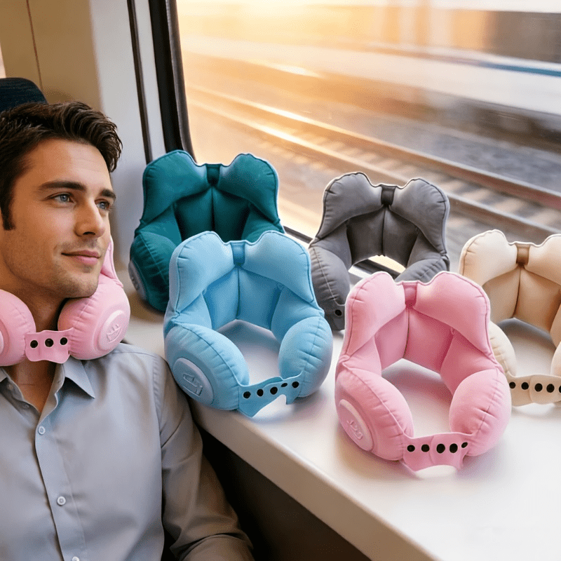 1pc Travel Portable Cervical Support Pillow, Compressible Inflatable Neck Pillow, Compressible Air Pad, Travel Neck Pillow, Nap Pillow, Airplane Pillow