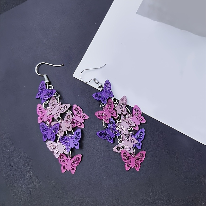 TEMU Bohemian Style Retro Earrings, Purple Tassel Accessories, Long And Elegant Women's Jewelry Gift