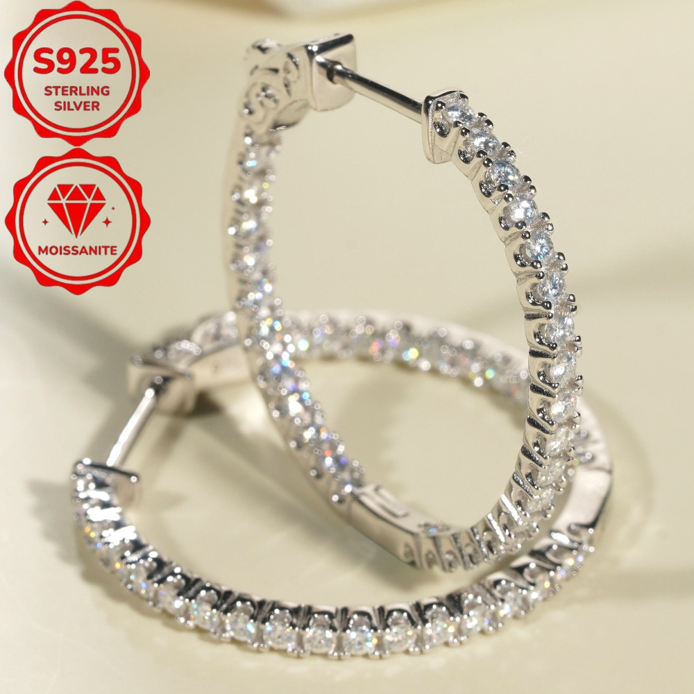 TEMU Une paire de boucles d'oreilles en argent S925 de 2,9 carats de moissanite, boucles d'oreilles de style hip-hop, parfaites pour les festivals de