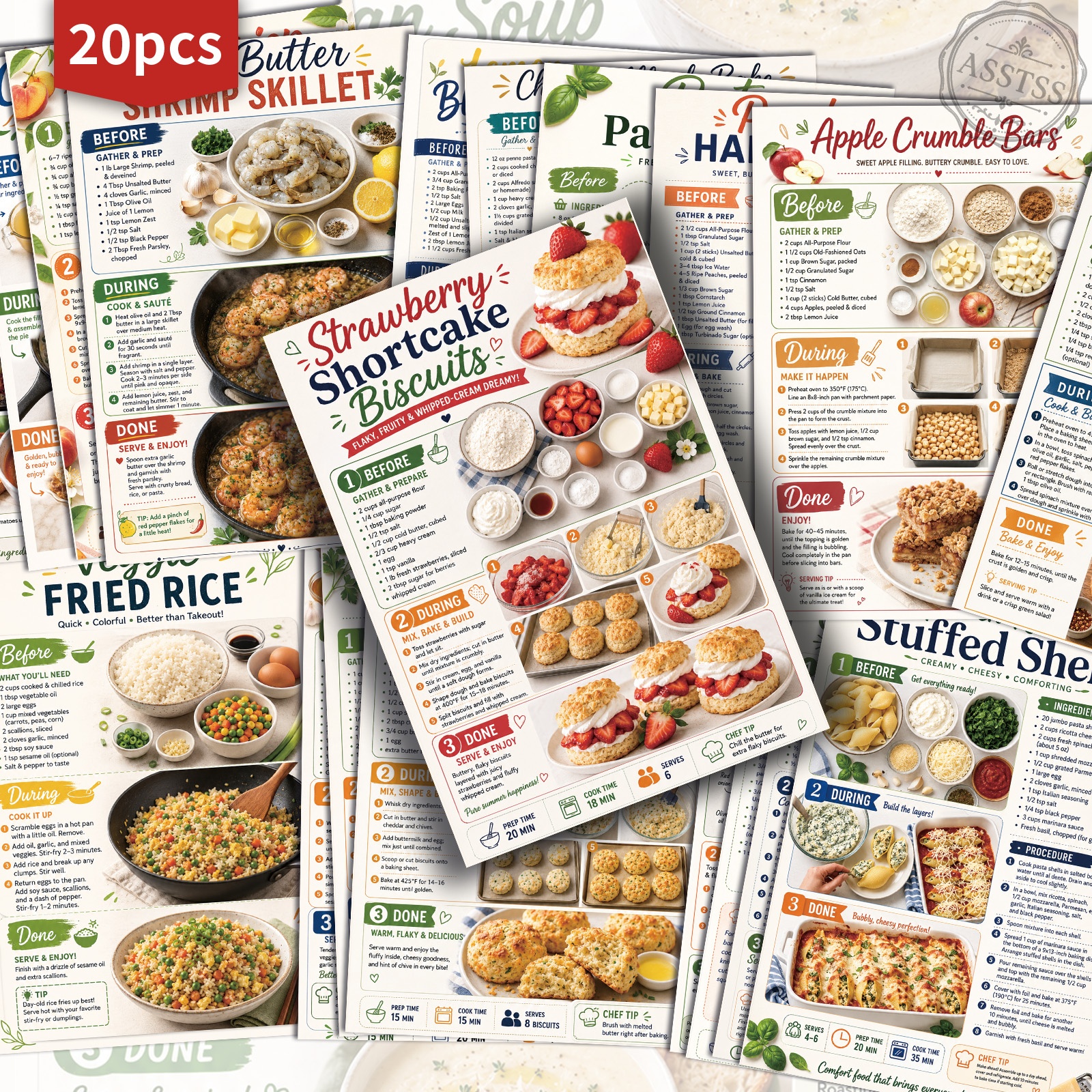 TEMU 20-pack Asstss Vintage Recipes Postcards - 4x6 Inches Retro Junk Journal Supplies, Classic Pinup Illustrations Collectible Decorative Painting