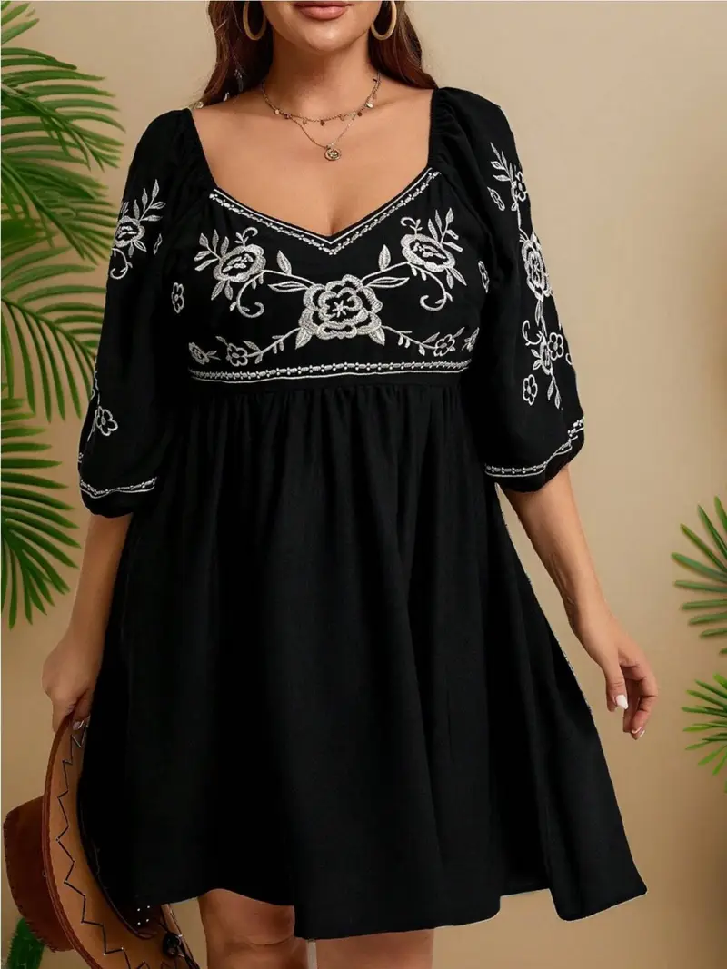plus size womens plus size v neck embroidered dress summer - Temu plus size womens plus size v neck embroidered dress summer - Temu