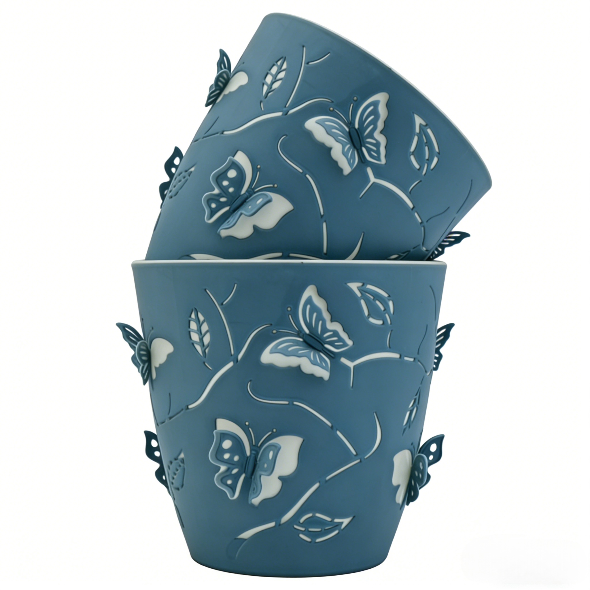 TEMU 4pcs Set Of Double-layer Planters With Fluttering Pattern, Includes 2 Planters + 2 Liners, Featuring Hollow-out Design, Multi-colored Insect
