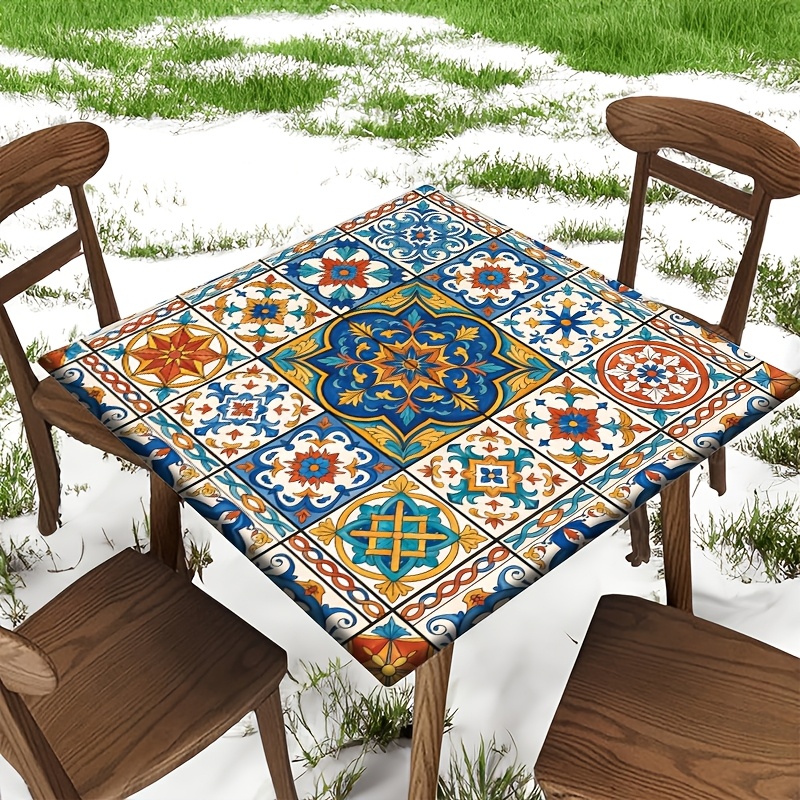 TEMU 1 pz, Tovaglia quadrata aderente con motivo , Tovaglia quadrata da esterno, Copertura per tavoli, Tovaglia lavabile per picnic, campeggio, cena,